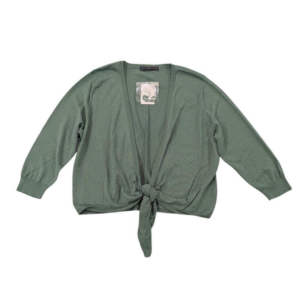 PERUVIAN CONNECTION Nwt Nikki Tie Waist Cardigan XL Green Thyme Pima Cotton